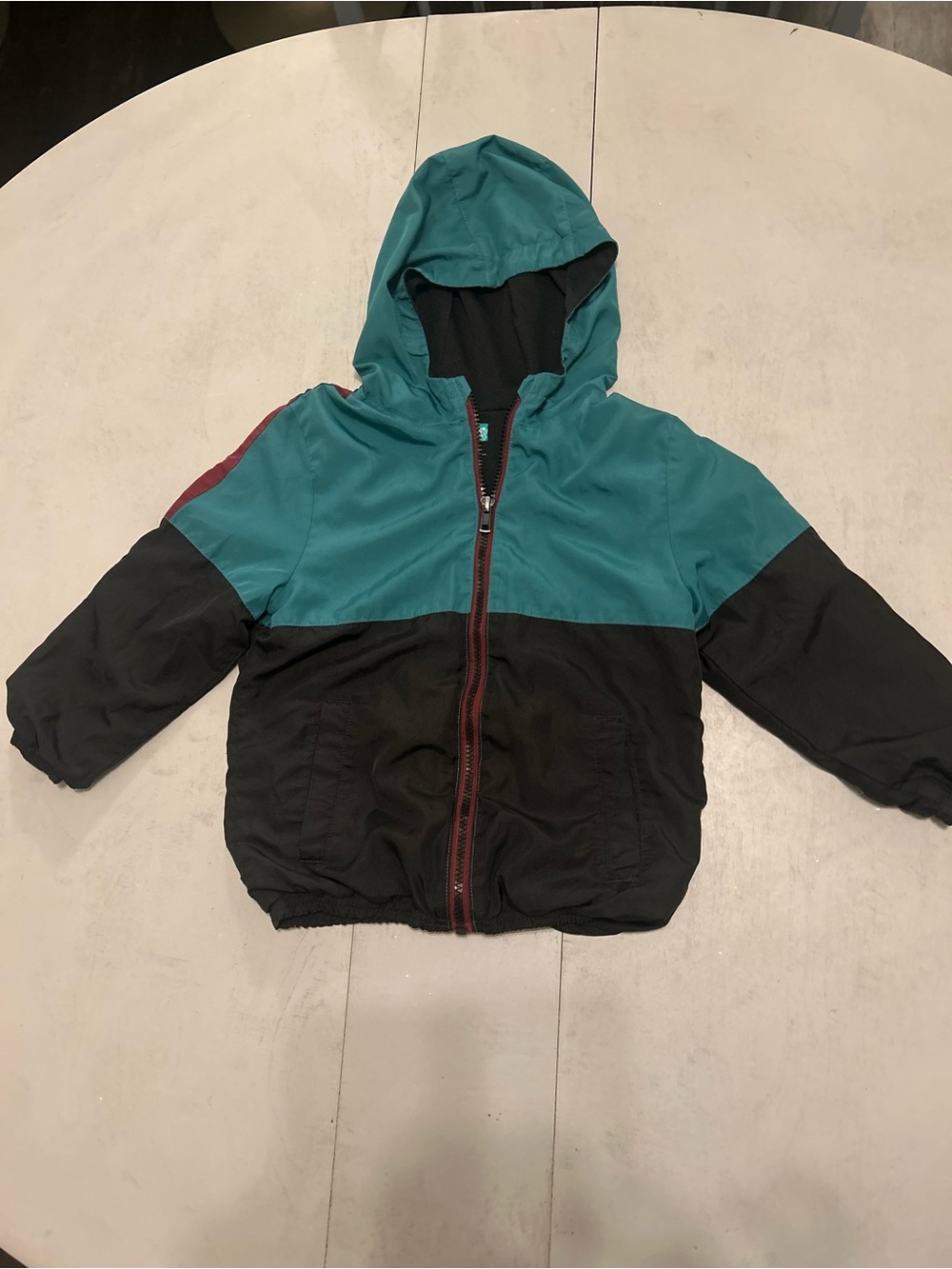 Garanimals Teal and Black Hooded Colorblock Rain Jacket with Red Trim
